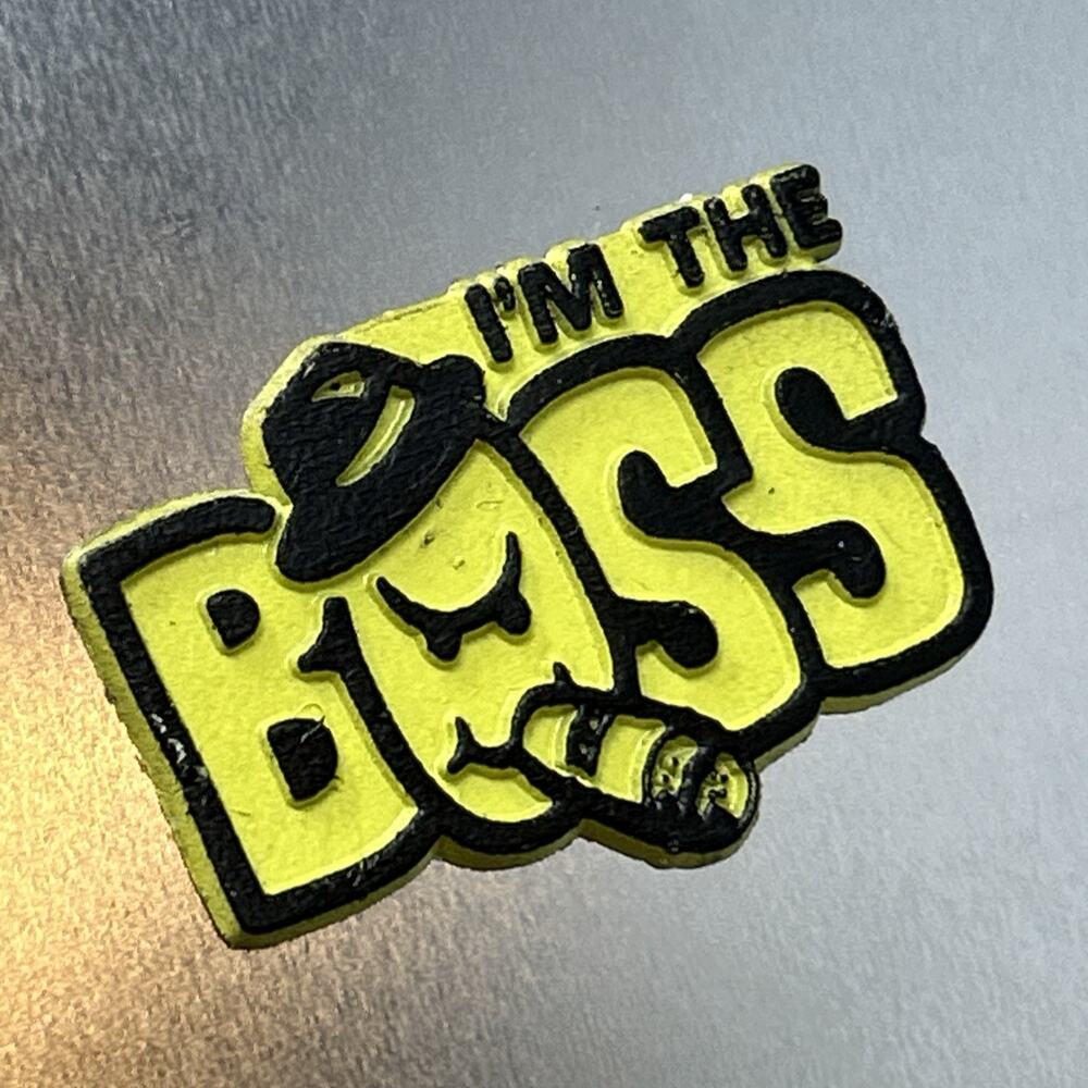 Vintage Fridge Magnet I'm The Boss Yellow Black Cigar Fedora Hat Serious Face
